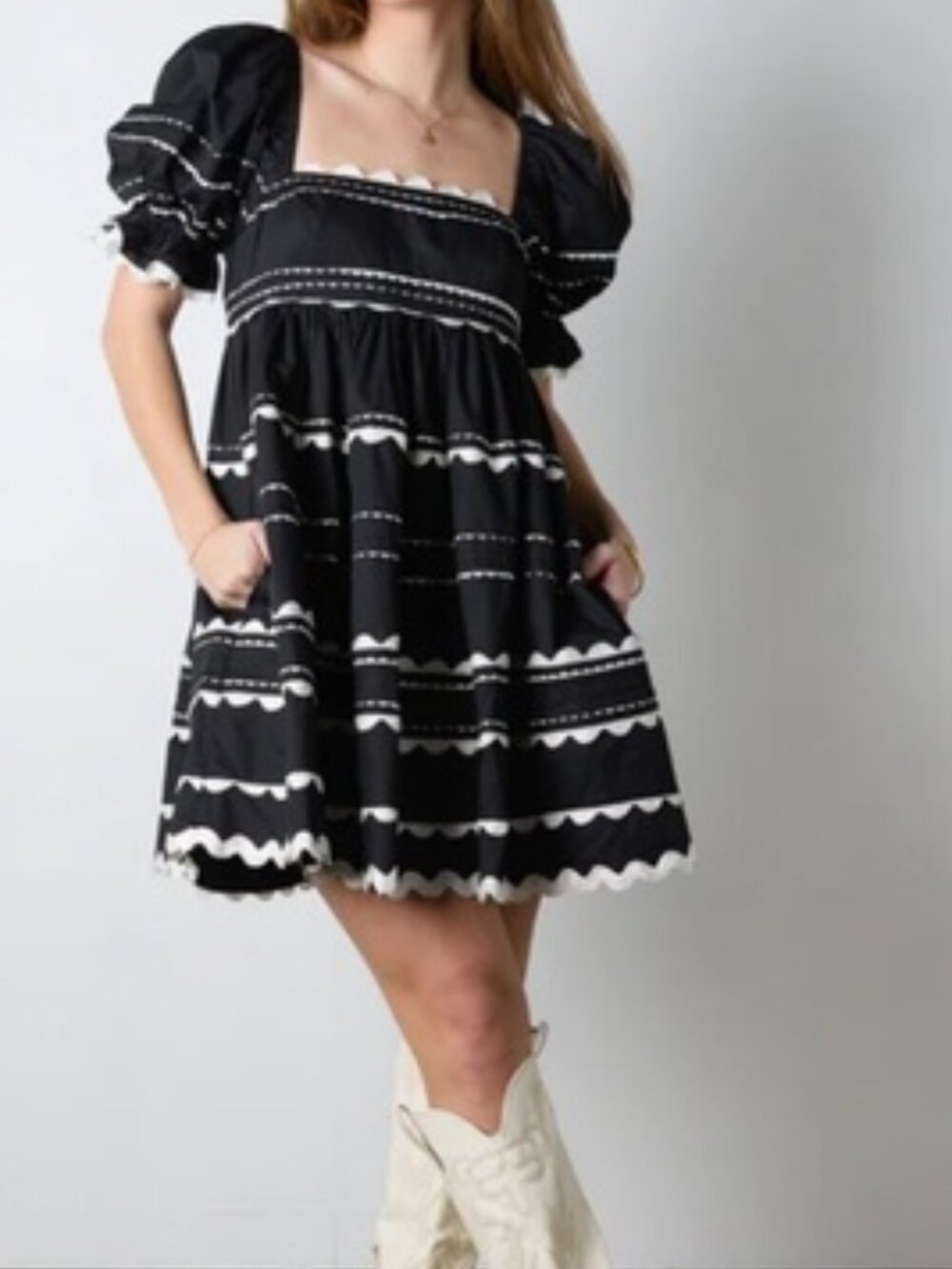 Sofie The Label Black/White Puff Sleeve Baby Cotton Doll Dress SZ Medium NWT